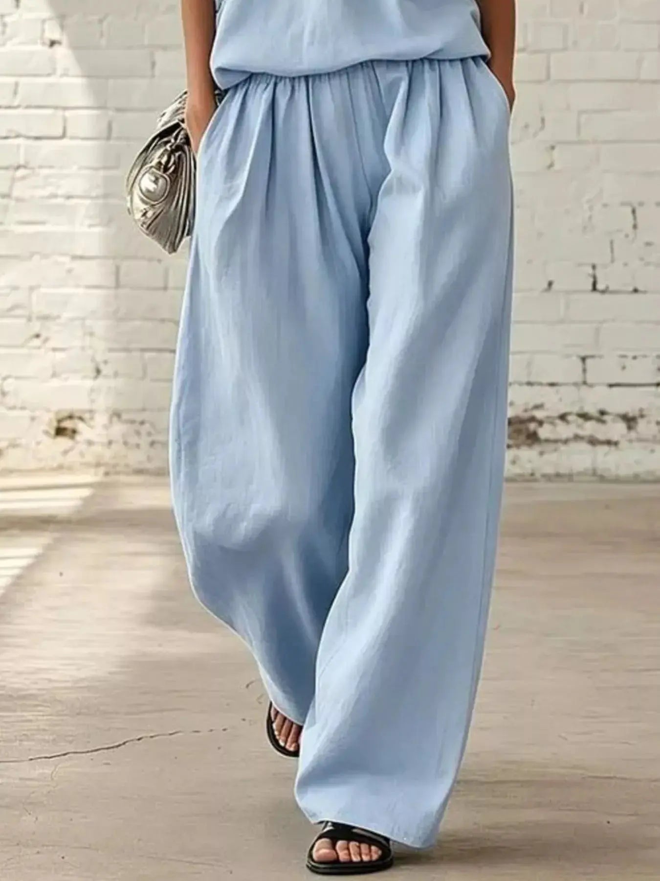Full Size Sleeveless Top and Wide-Leg Pants Set Plus Size  Style Ratio