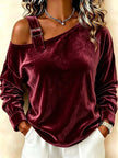 Full Size Velvet One-Shoulder Top with Buckle Detail Plus Size  Style Ratio