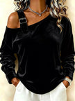 Full Size Velvet One-Shoulder Top with Buckle Detail Plus Size  Style Ratio