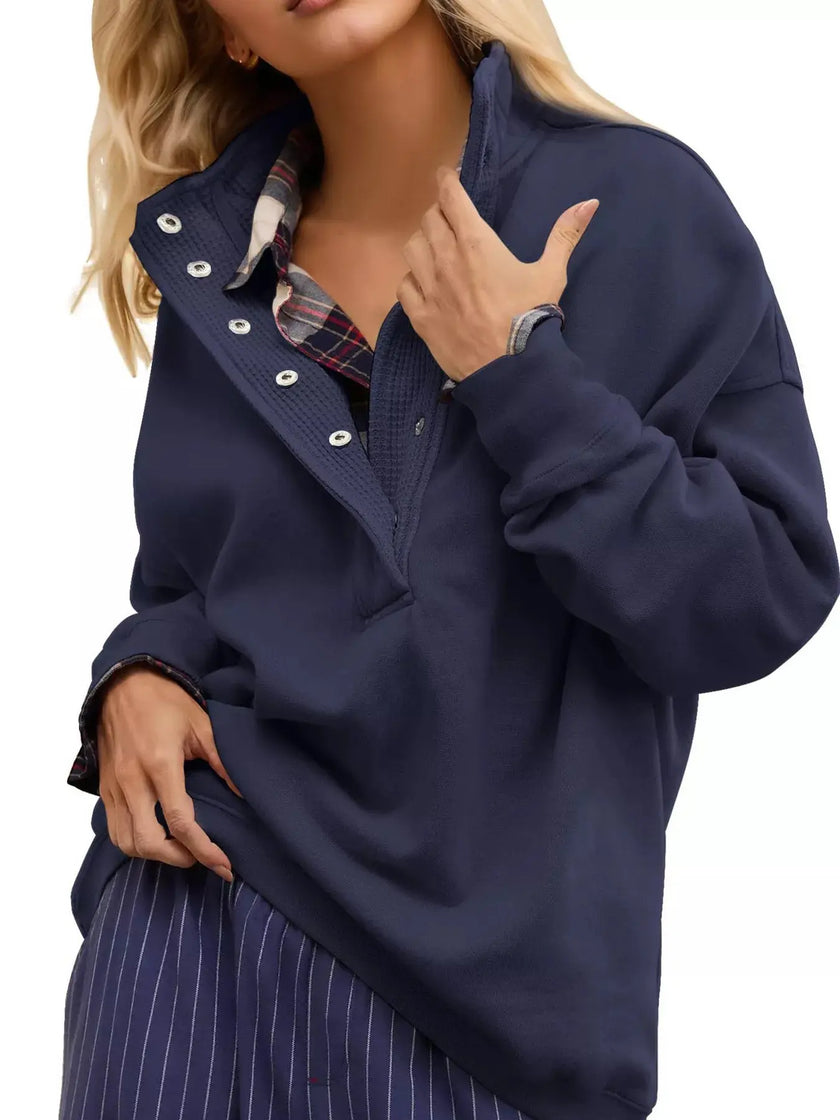 Half Snap Dropped Shoulder Sweatshirt  Style Ratio