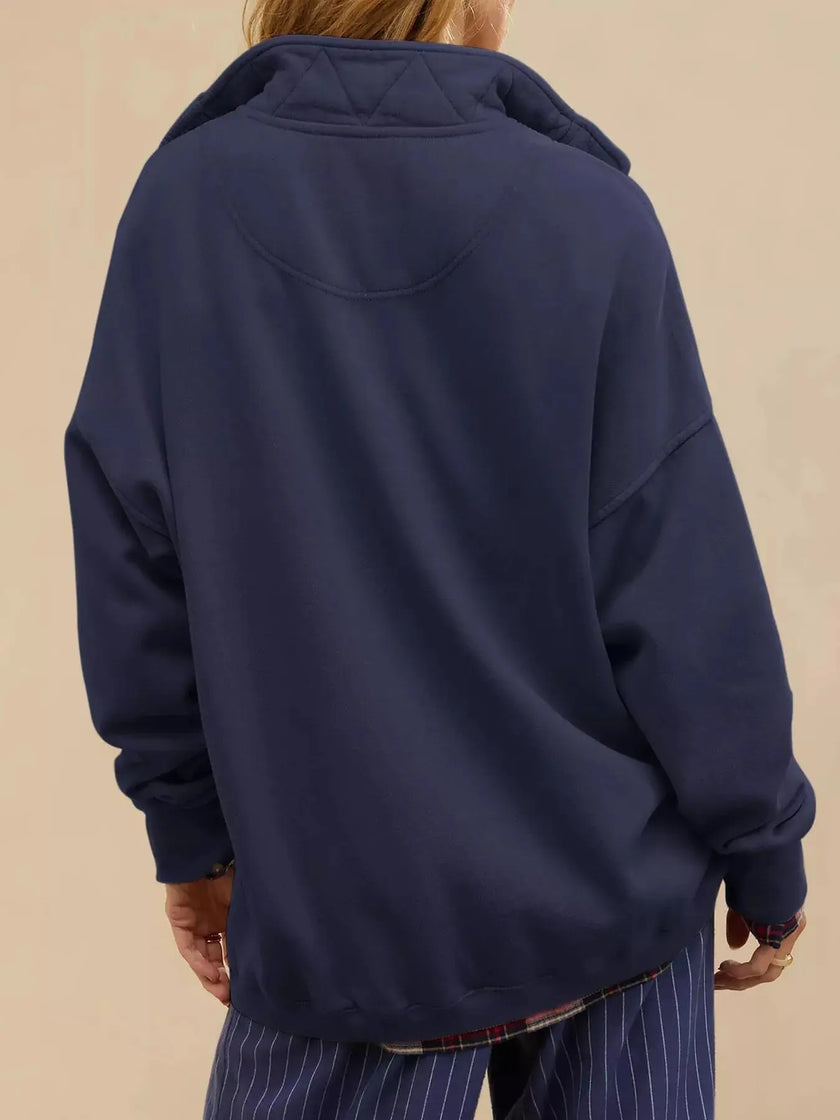 Half Snap Dropped Shoulder Sweatshirt  Style Ratio