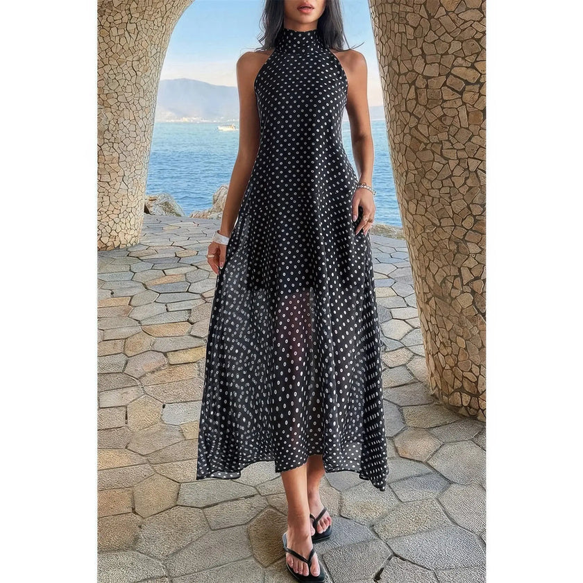 Halter Polka Dot Back Knot Tulle Dress  Style Ratio
