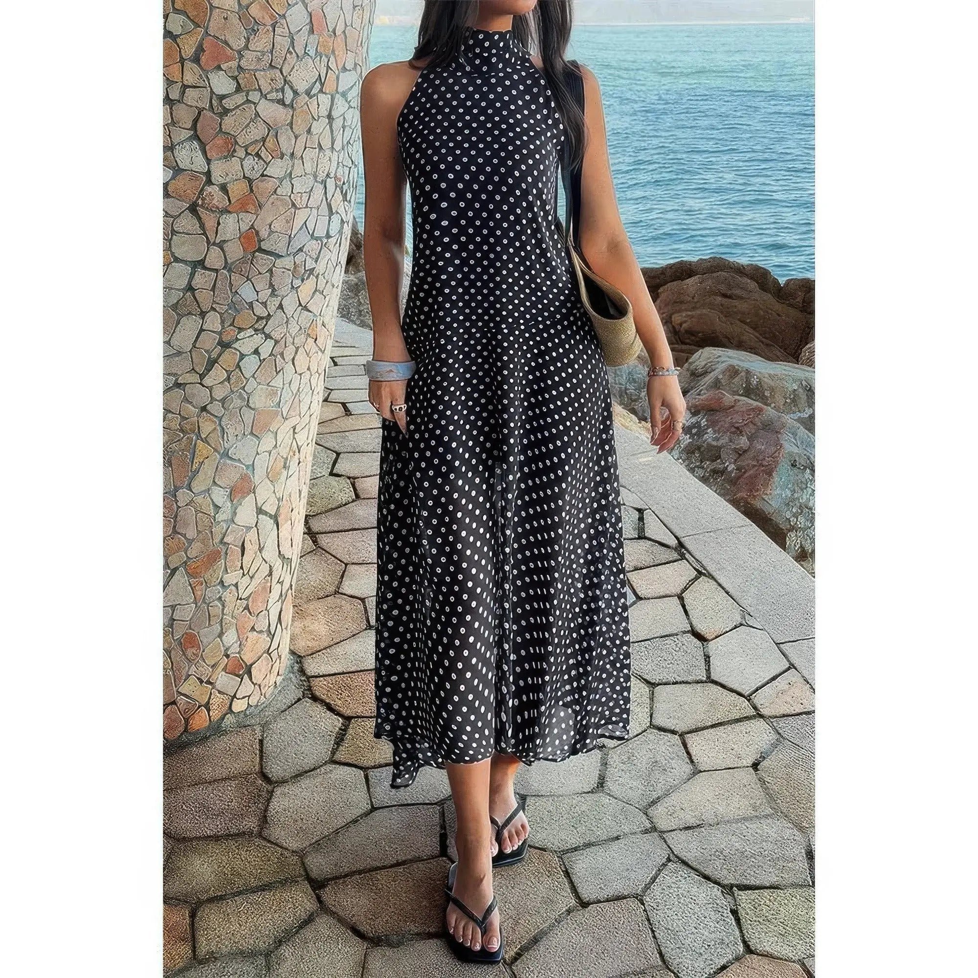 Halter Polka Dot Back Knot Tulle Dress  Style Ratio