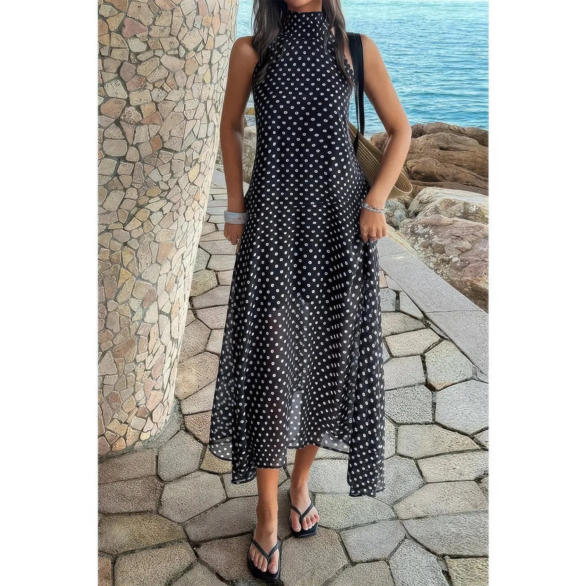 Halter Polka Dot Back Knot Tulle Dress  Style Ratio
