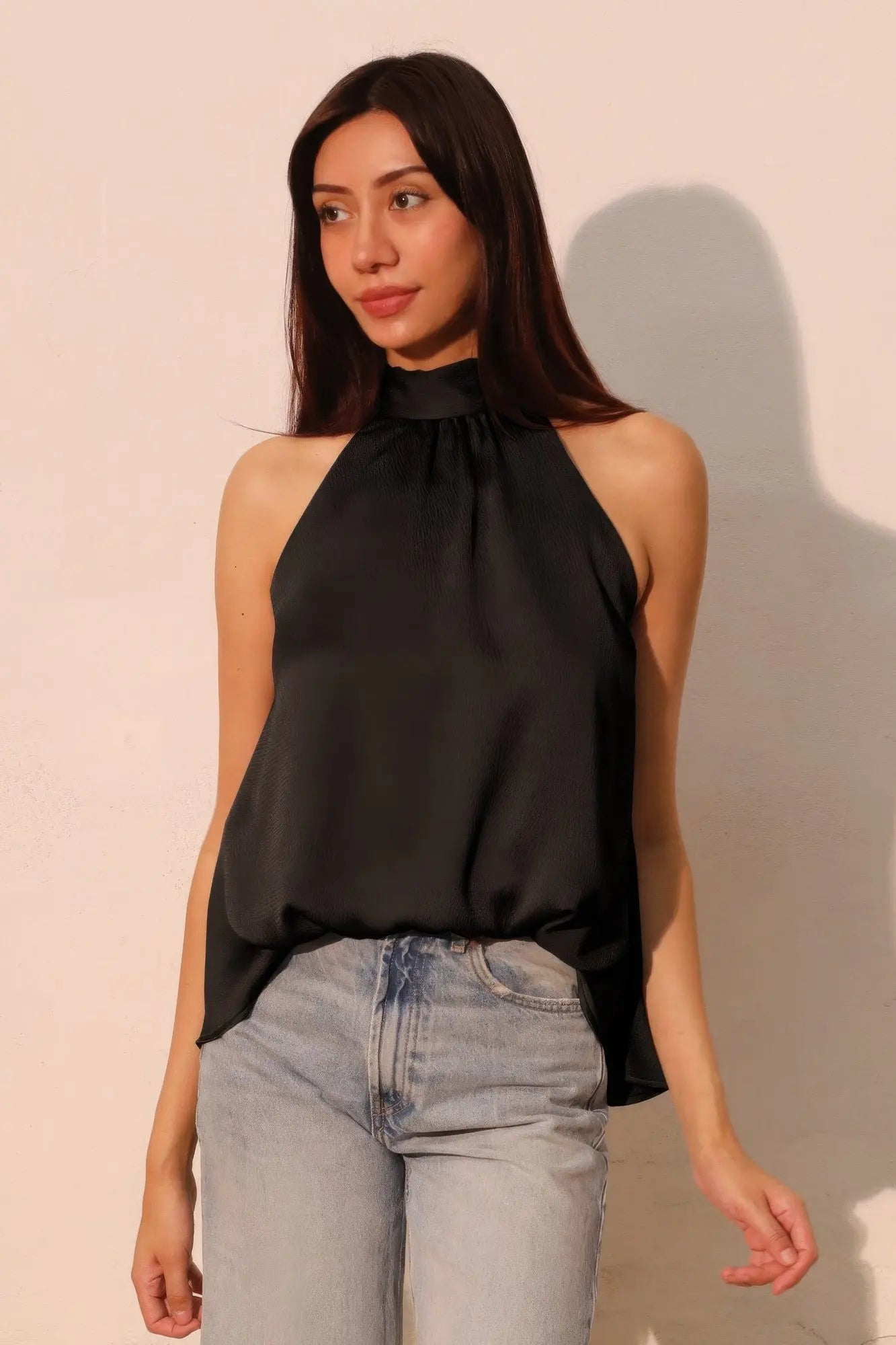 Hammered Satin Halter Bubble Top  Style Ratio