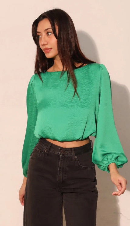 Hammered Satin Long Sleeve Crop Top  Style Ratio