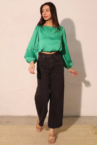 Hammered Satin Long Sleeve Crop Top  Style Ratio