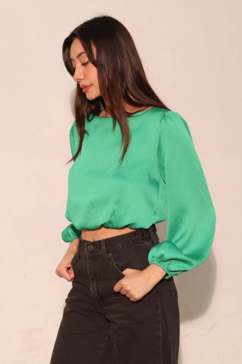Hammered Satin Long Sleeve Crop Top  Style Ratio