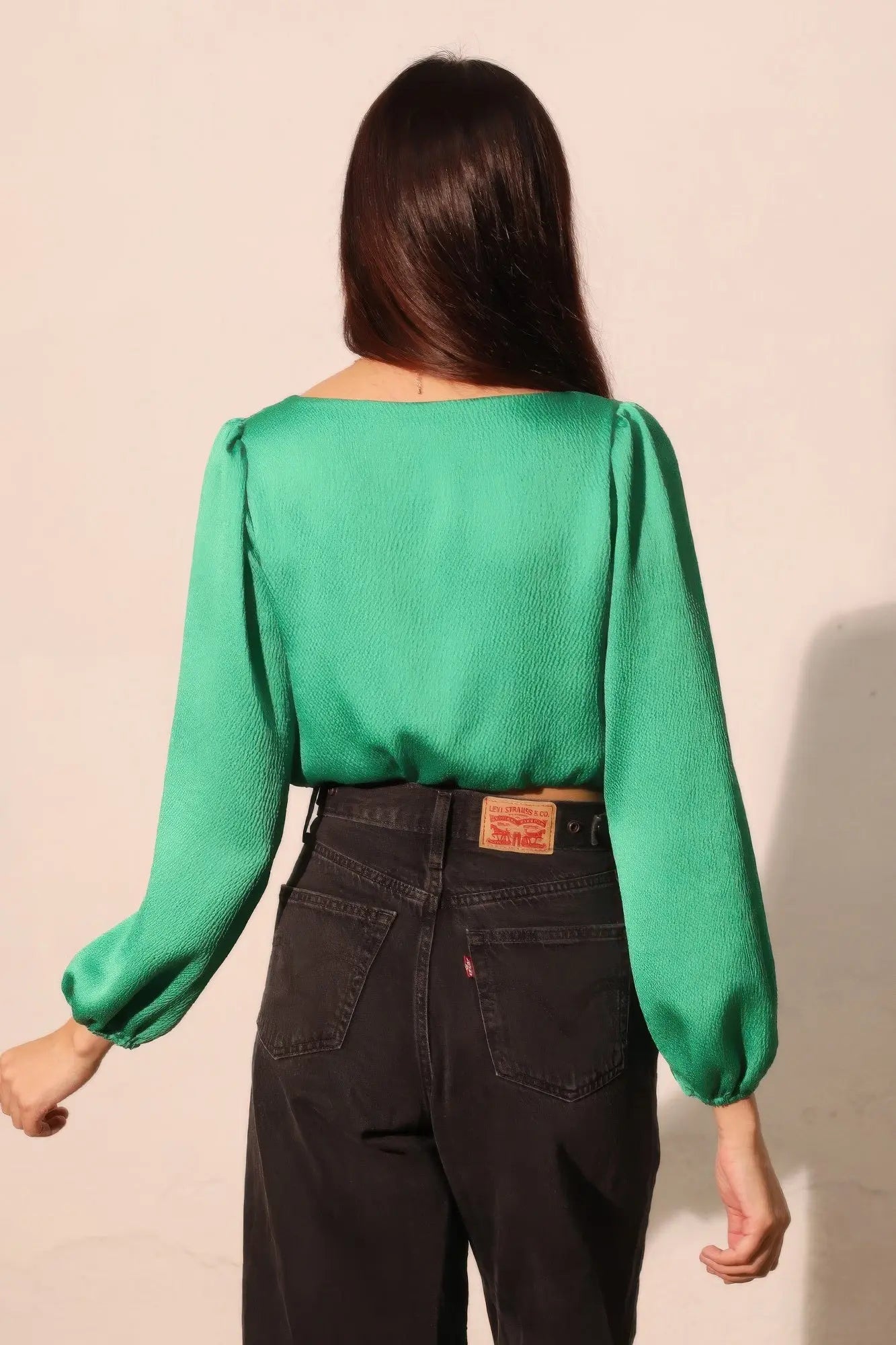 Hammered Satin Long Sleeve Crop Top  Style Ratio