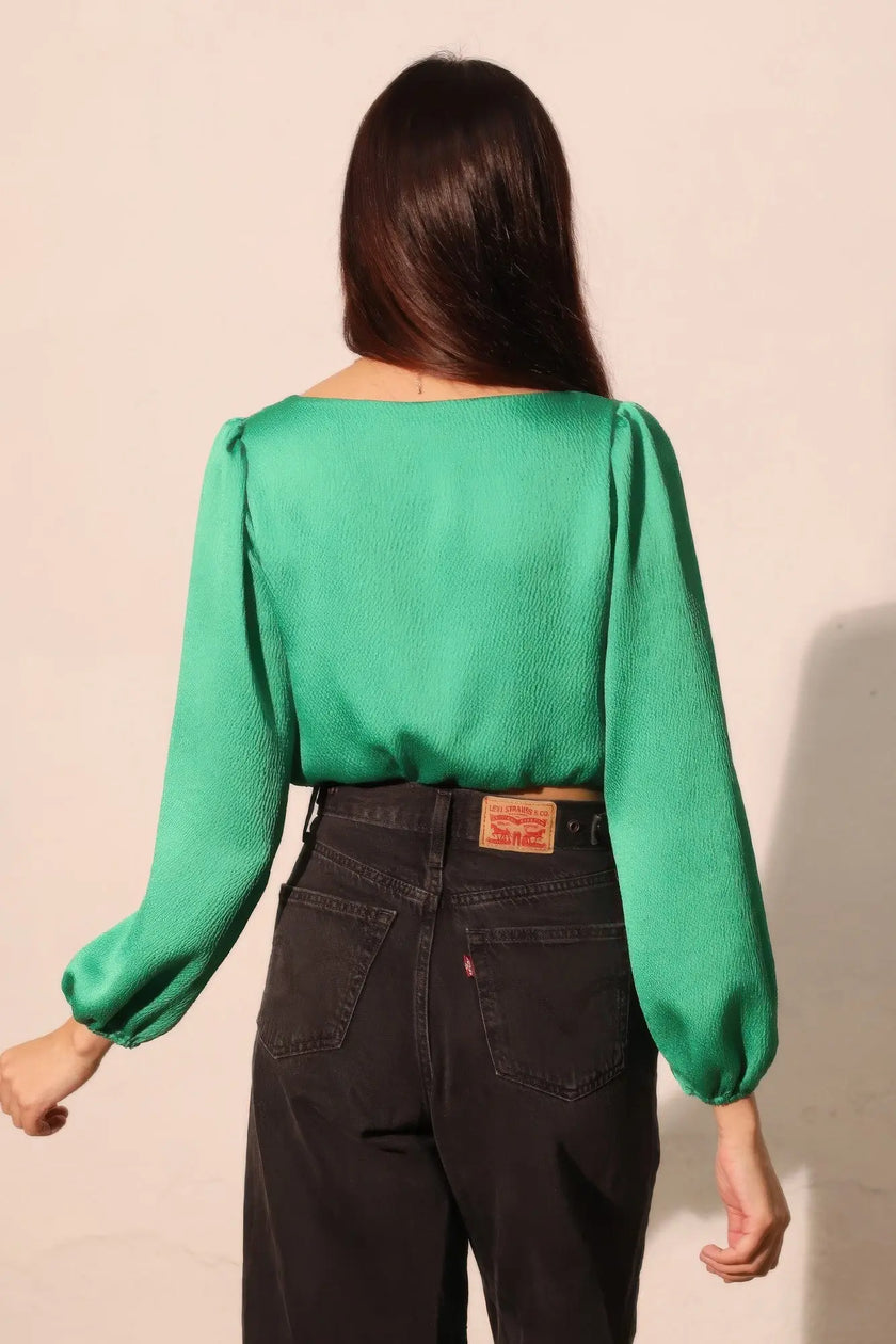 Hammered Satin Long Sleeve Crop Top  Style Ratio