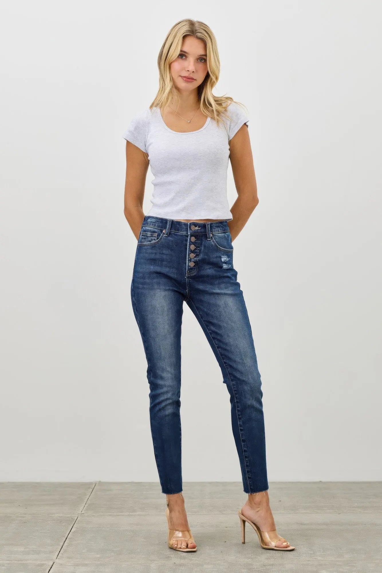 High Rise Ankle Skinny With Button Fly  Style Ratio