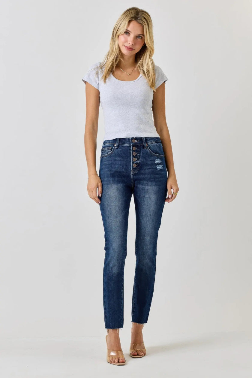 High Rise Ankle Skinny With Button Fly  Style Ratio