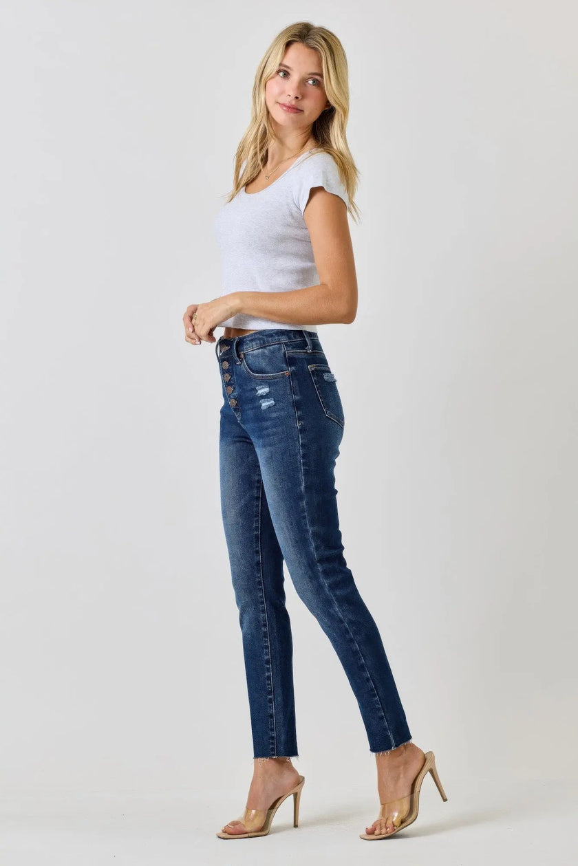 High Rise Ankle Skinny With Button Fly  Style Ratio