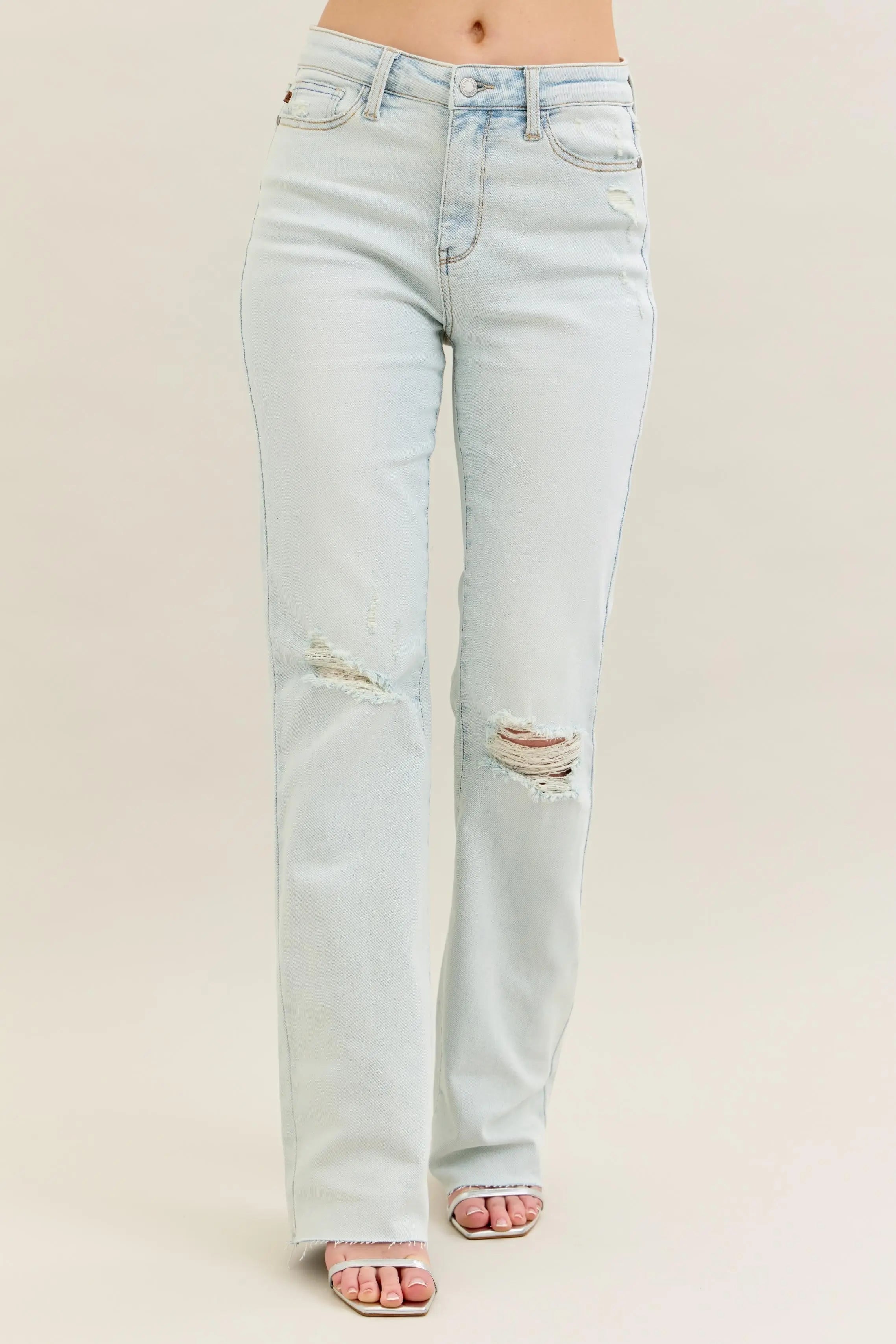 Judy Blue Destroy & Fray Hem Bootcut Jeans  Style Ratio