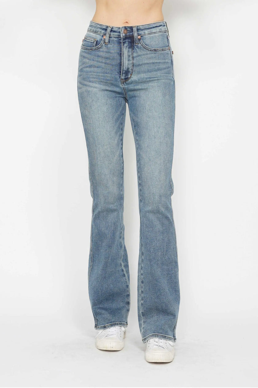Judy Blue Full Size Tummy Control Back Embroidered Pocketed Bootcut Jeans  Style Ratio