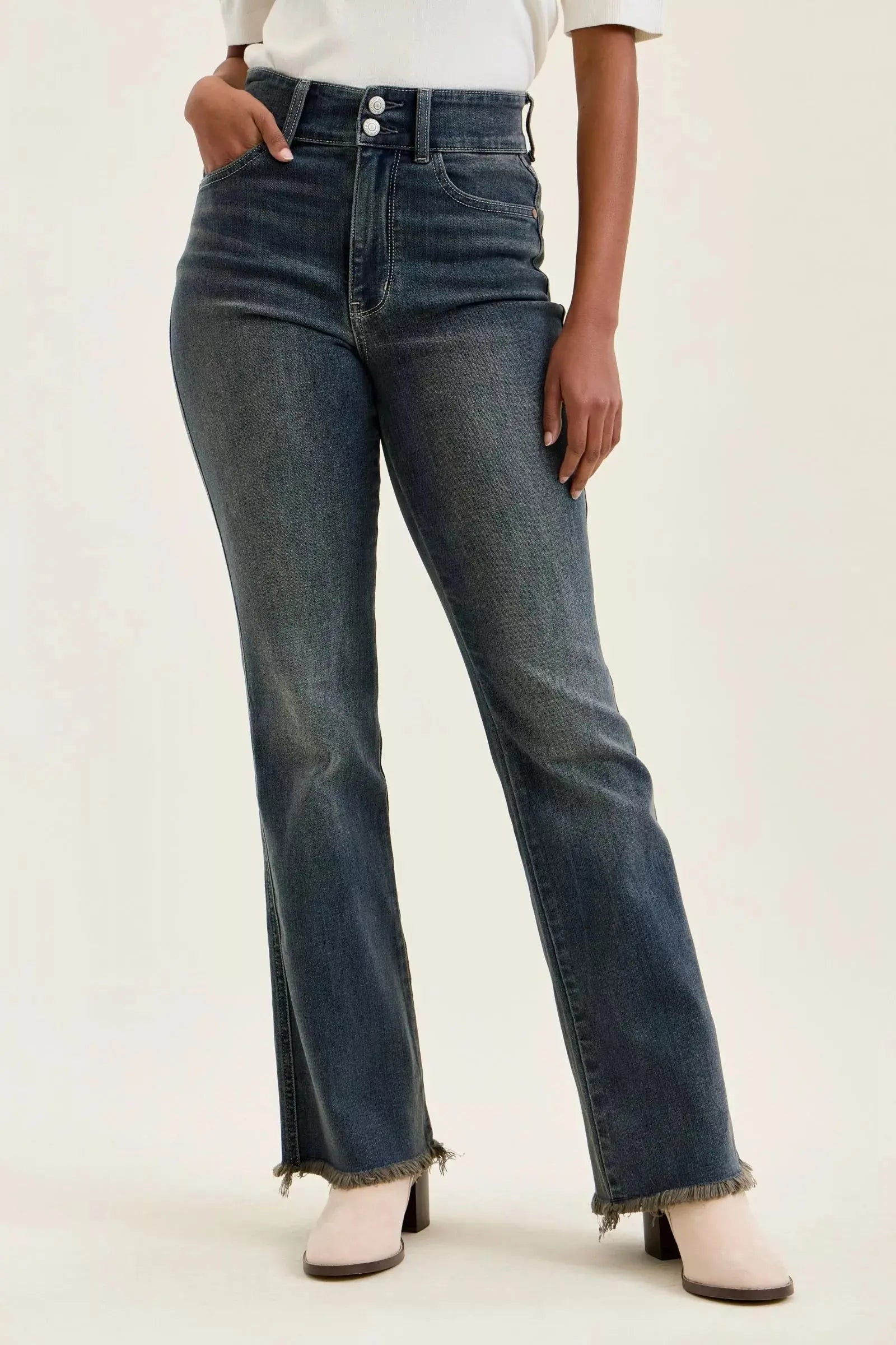 Judy Blue High Waist Double Button Frayed Hem Jeans  Style Ratio