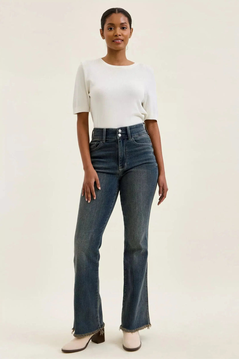 Judy Blue High Waist Double Button Frayed Hem Jeans  Style Ratio