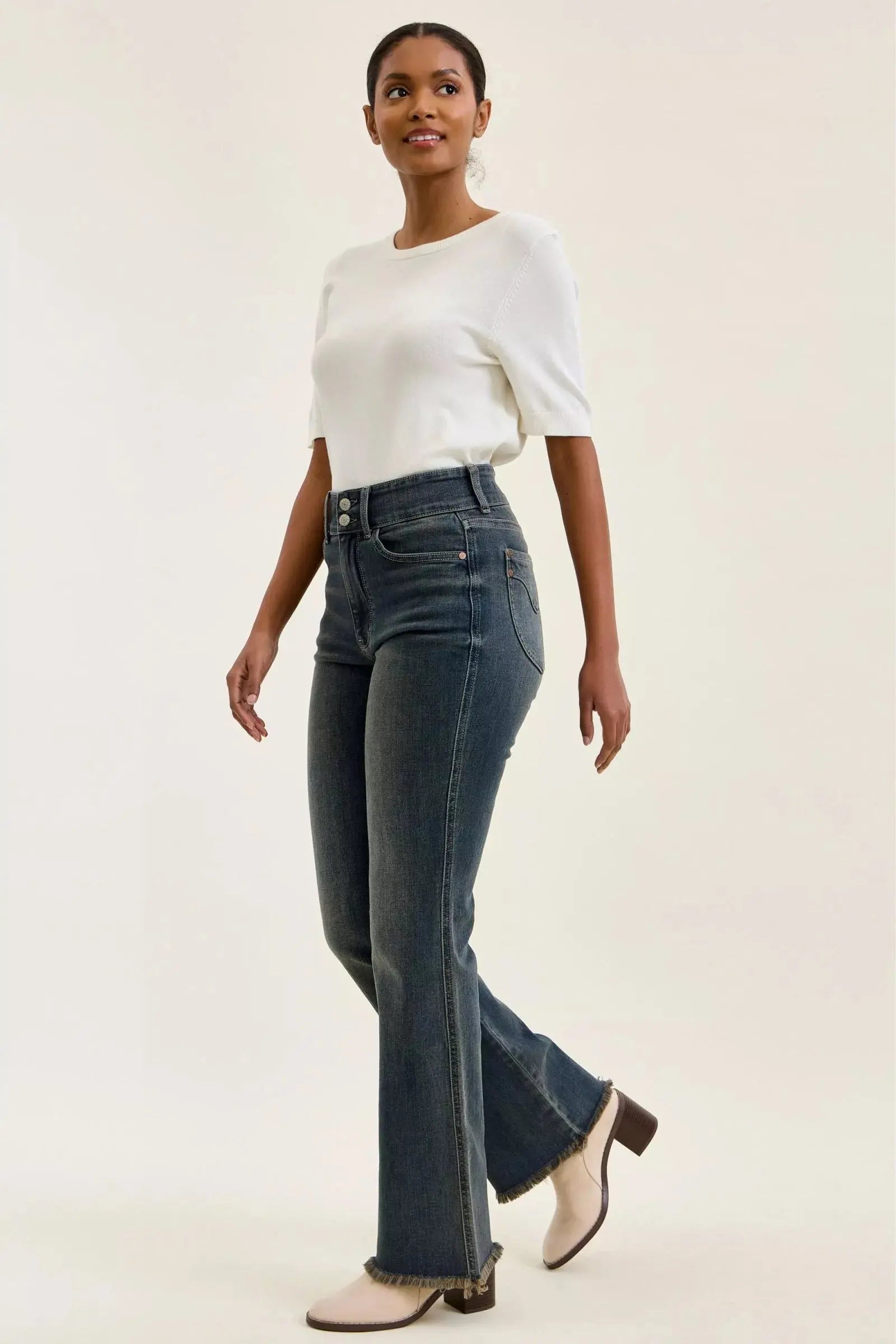 Judy Blue High Waist Double Button Frayed Hem Jeans  Style Ratio