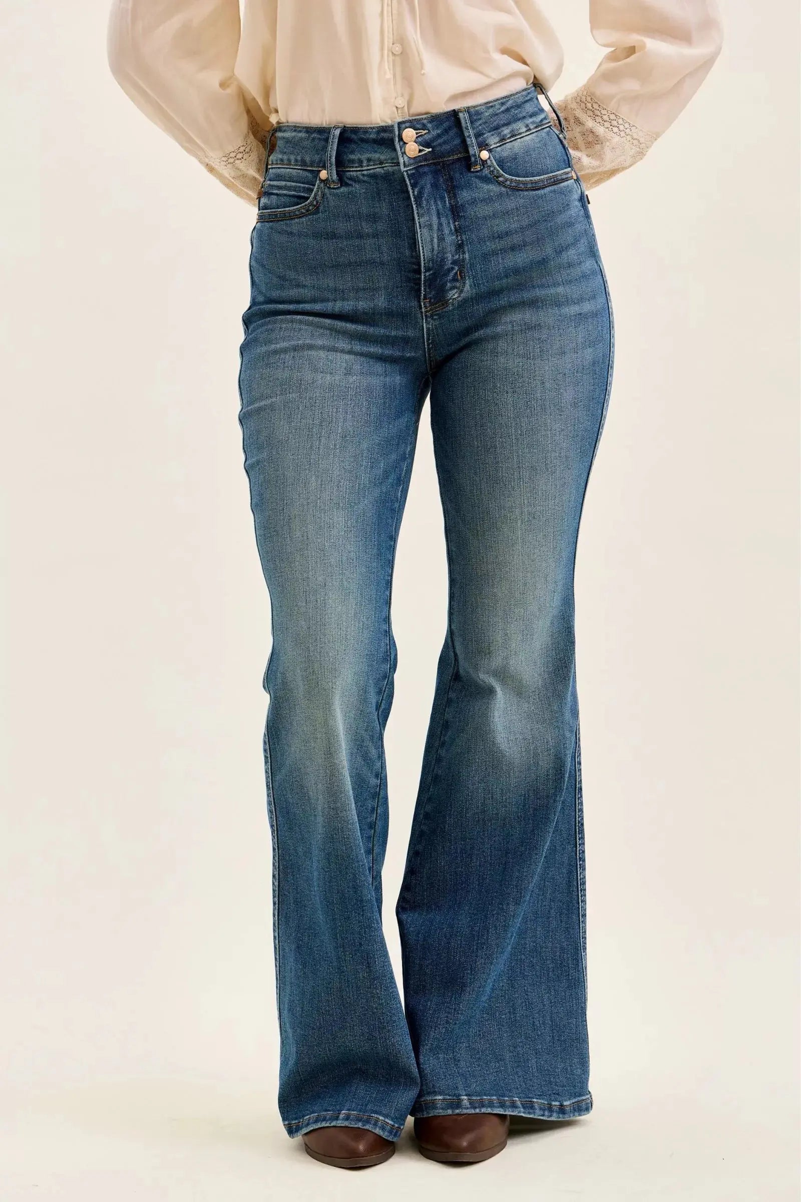 Judy Blue High Waist Double Button Tummy Control Flare Jeans  Style Ratio