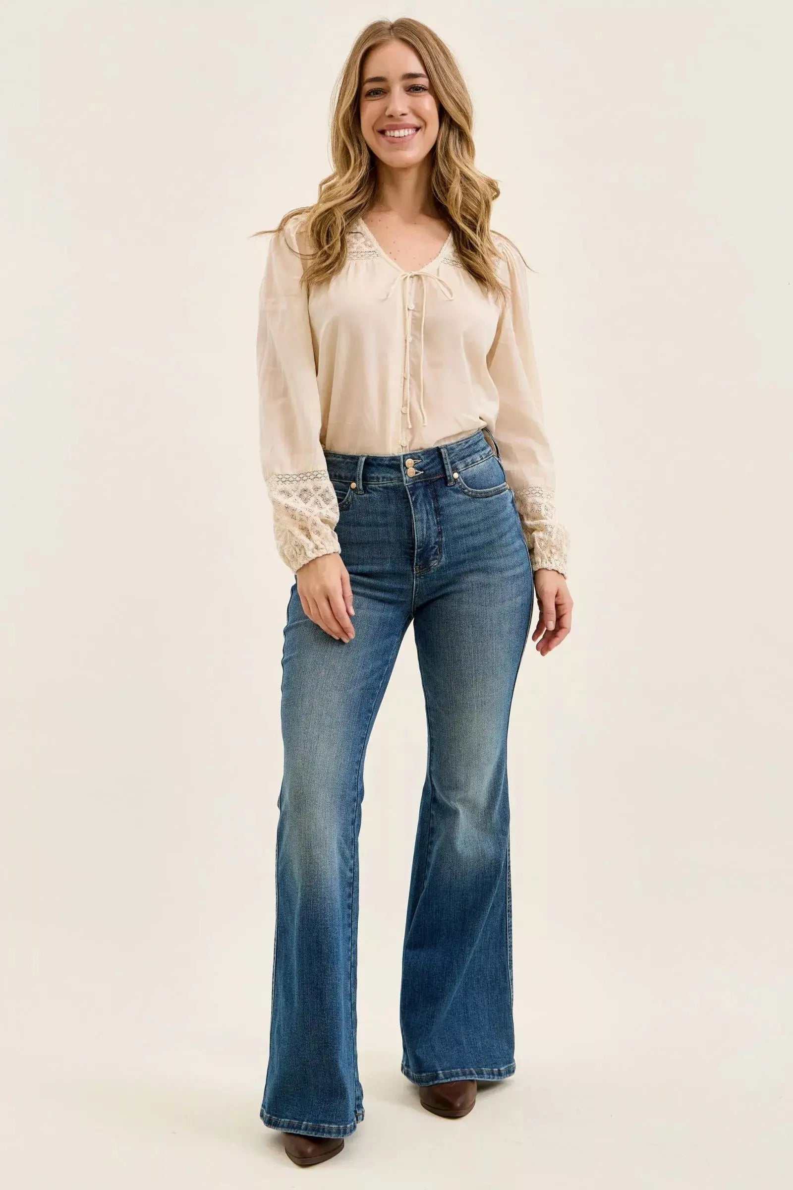 Judy Blue High Waist Double Button Tummy Control Flare Jeans  Style Ratio