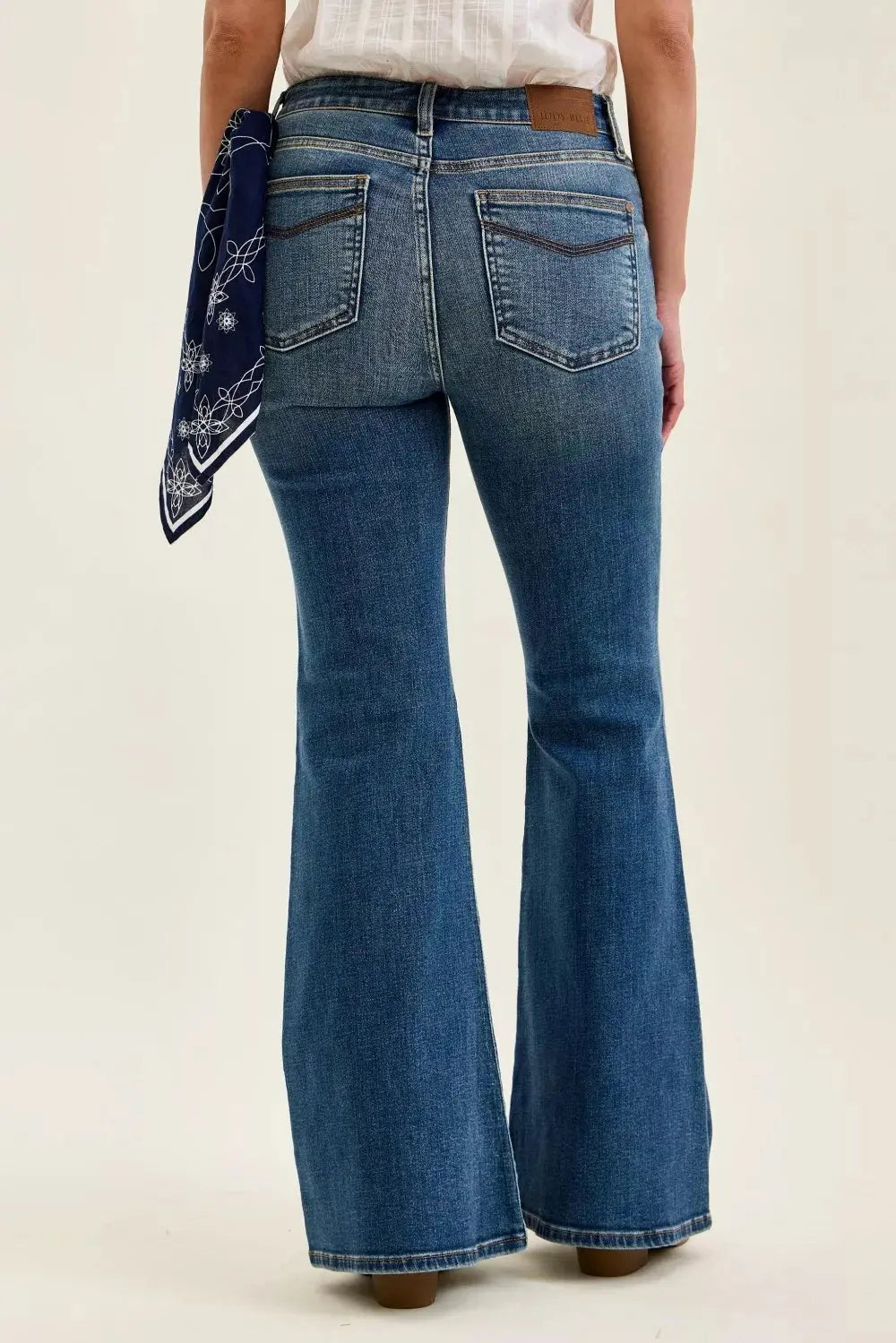 Judy Blue Mid Rise Jaqueline Flare with Triple Needle Back Pkts and Bandana Loop  Style Ratio