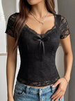Lace Bowknot Slim Fit Top  Style Ratio