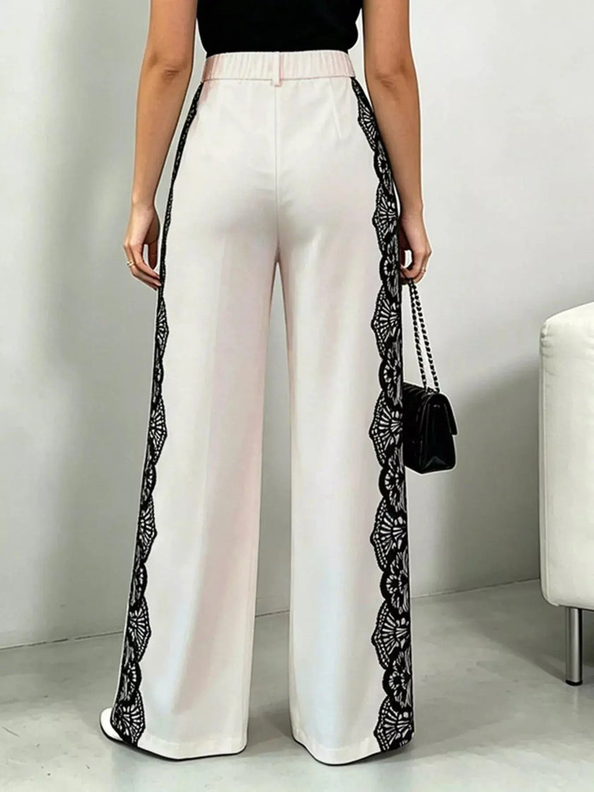 Lace Detail Wide Leg Pants  Style Ratio