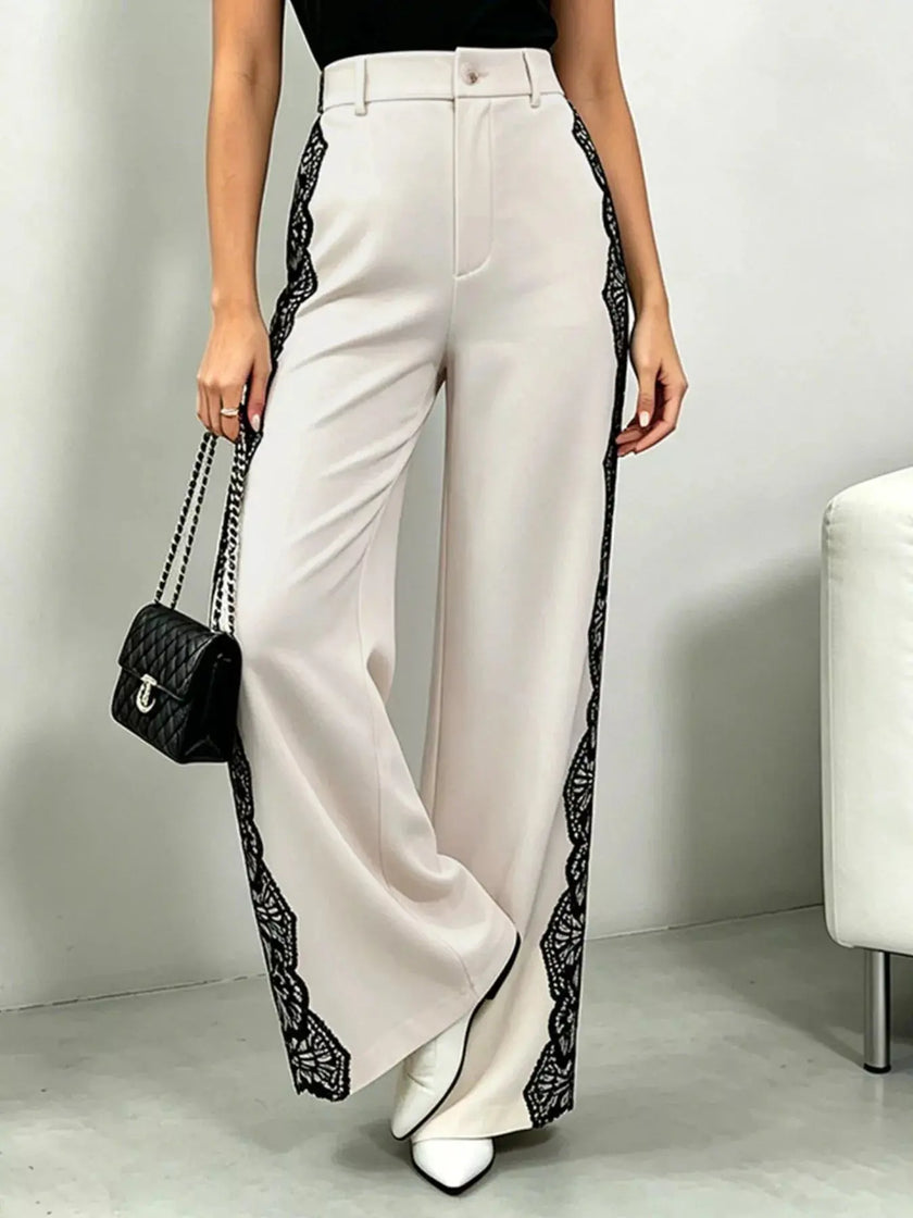 Lace Detail Wide Leg Pants  Style Ratio