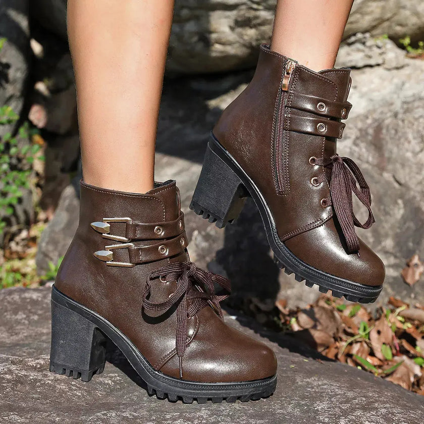 Lace Up Block Heels Boots  Style Ratio