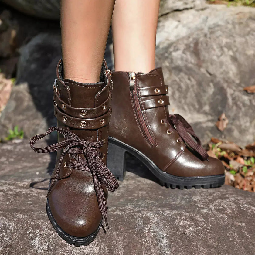 Lace Up Block Heels Boots  Style Ratio