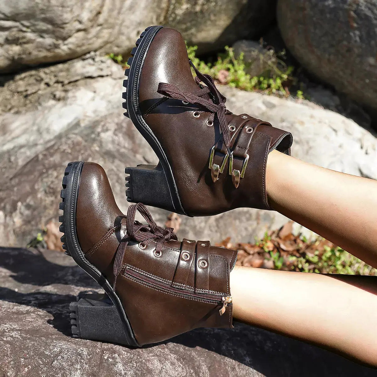 Lace Up Block Heels Boots  Style Ratio