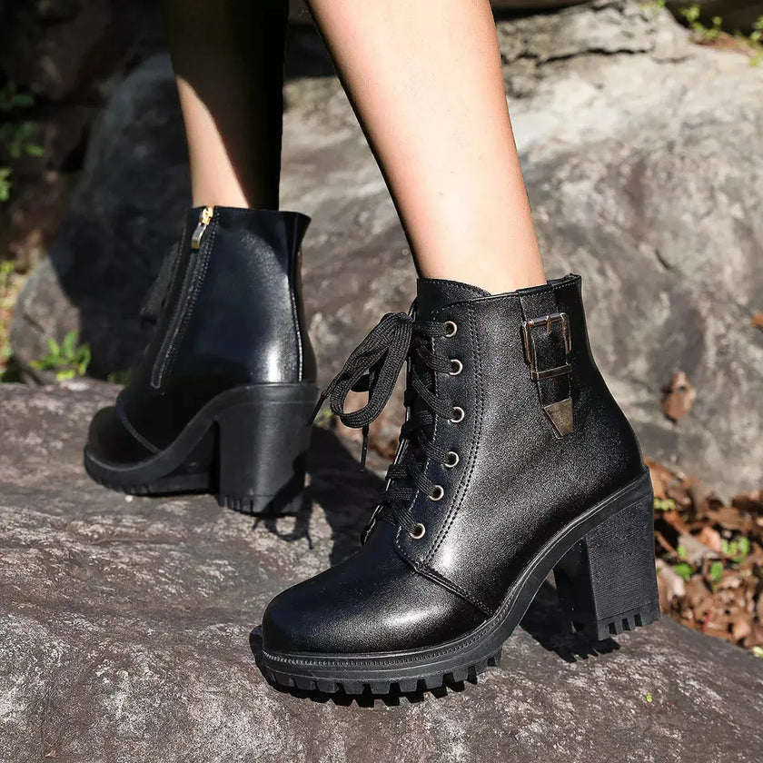 Lace Up Block Heels Boots  Style Ratio