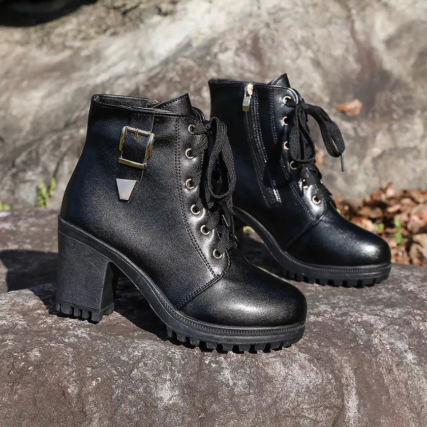 Lace Up Block Heels Boots  Style Ratio