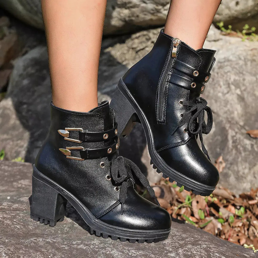 Lace Up Block Heels Boots  Style Ratio