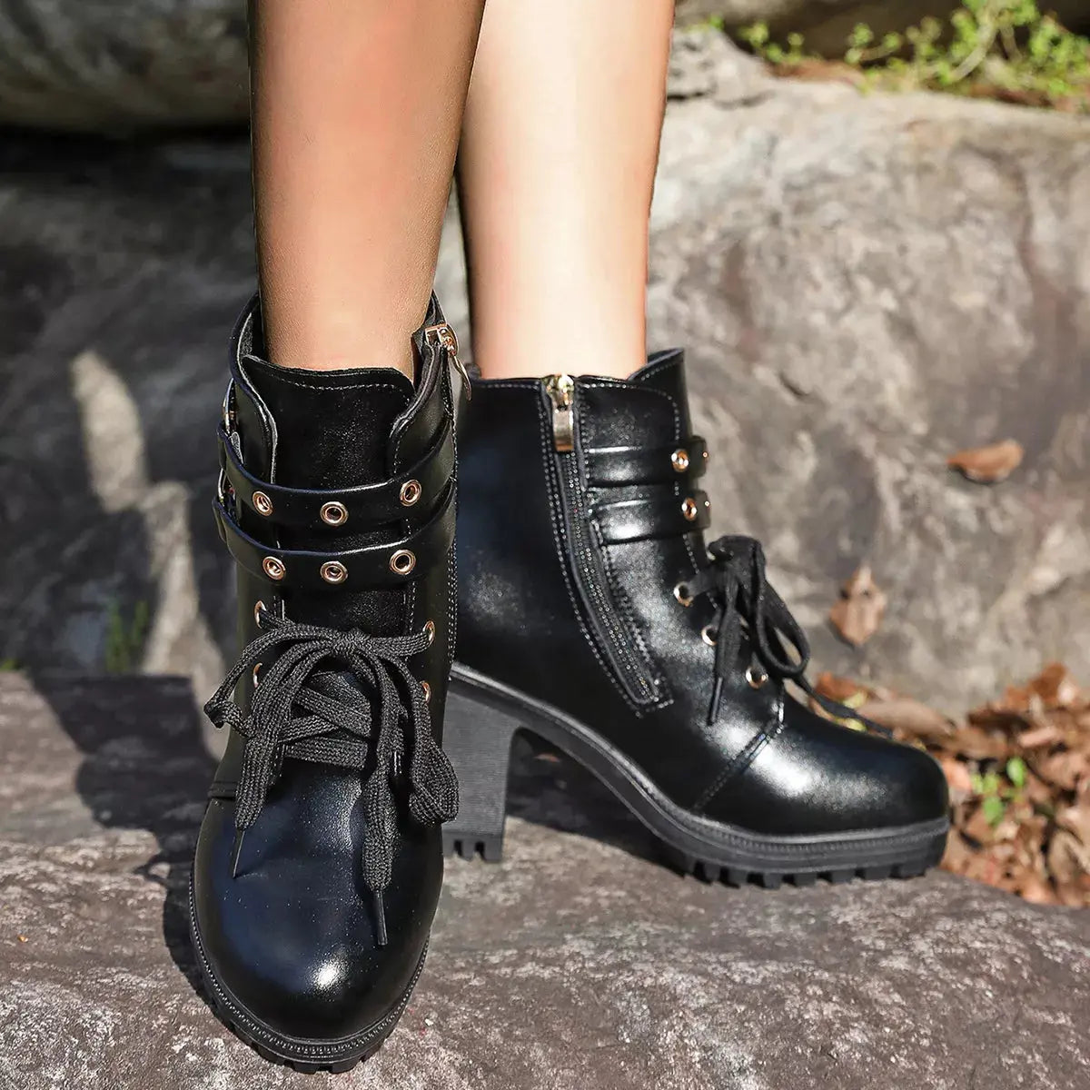 Lace Up Block Heels Boots  Style Ratio