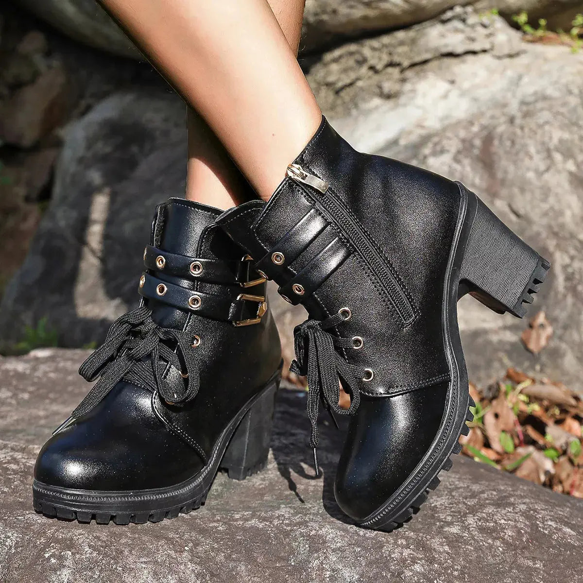 Lace Up Block Heels Boots  Style Ratio