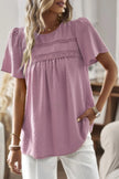 Loose Fit Dot Solid Lace Round Neck Top  Style Ratio