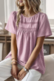 Loose Fit Dot Solid Lace Round Neck Top  Style Ratio