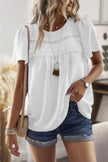 Loose Fit Dot Solid Lace Round Neck Top  Style Ratio