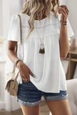 Loose Fit Dot Solid Lace Round Neck Top  Style Ratio