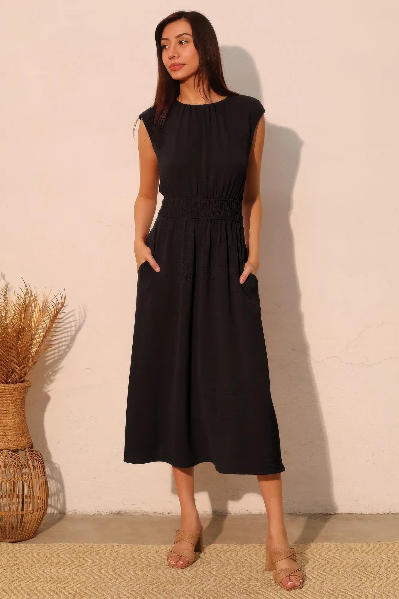 Matte Crepe Ruched Elastic Midi Dress  Style Ratio