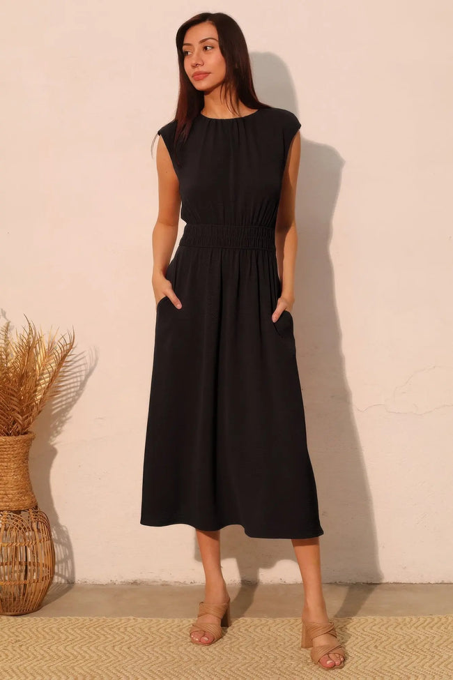 Matte Crepe Ruched Elastic Midi Dress  Style Ratio