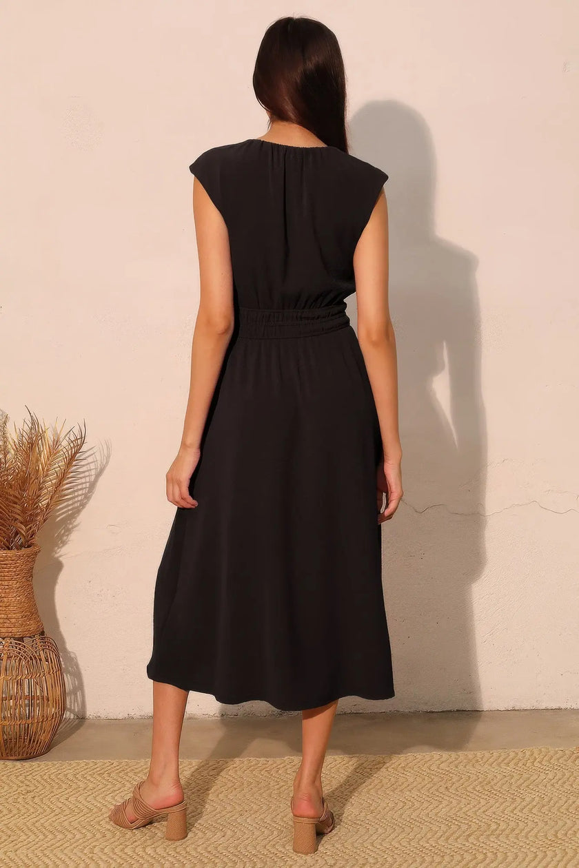 Matte Crepe Ruched Elastic Midi Dress  Style Ratio