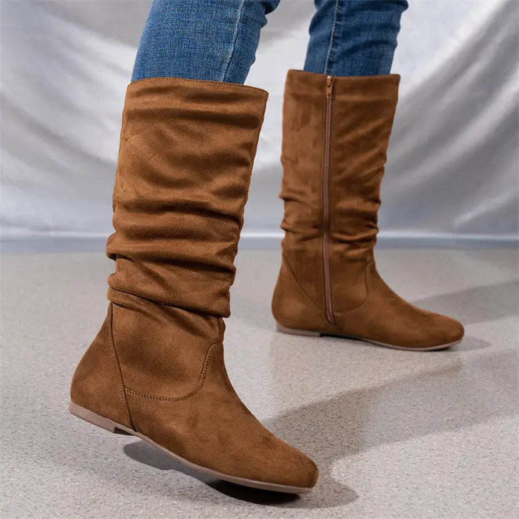 Mid-Calf Boots Lightweight Pleated Side Zip  Style Ratio