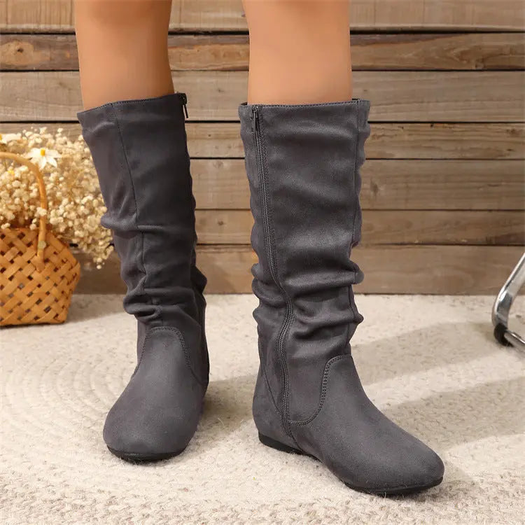 Mid-Calf Boots Lightweight Pleated Side Zip  Style Ratio