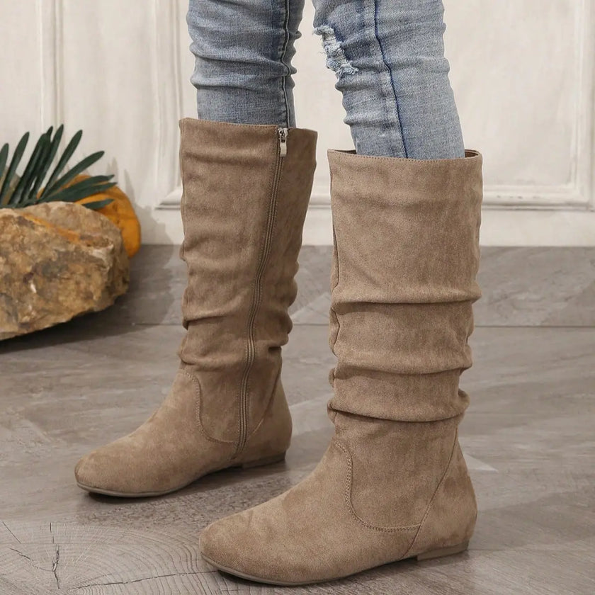 Mid-Calf Boots Lightweight Pleated Side Zip  Style Ratio