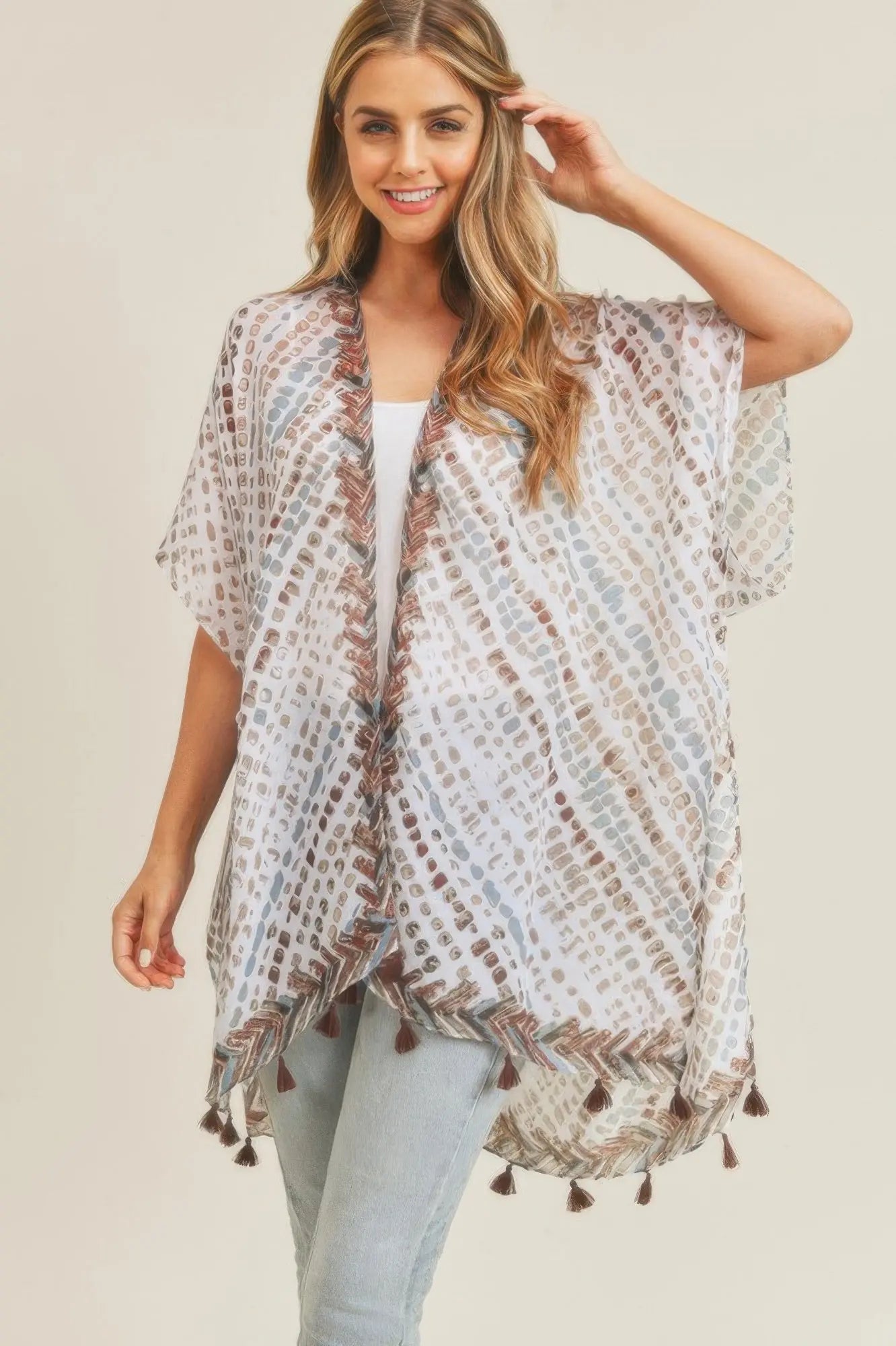 Multi Dash Pattern Tassel Kimono  Style Ratio