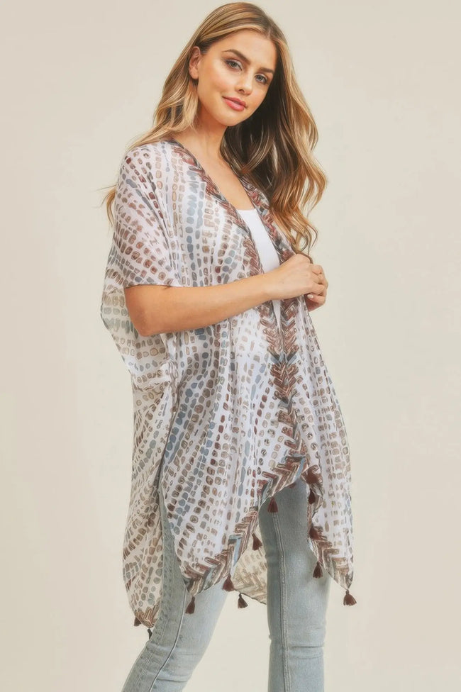 Multi Dash Pattern Tassel Kimono  Style Ratio