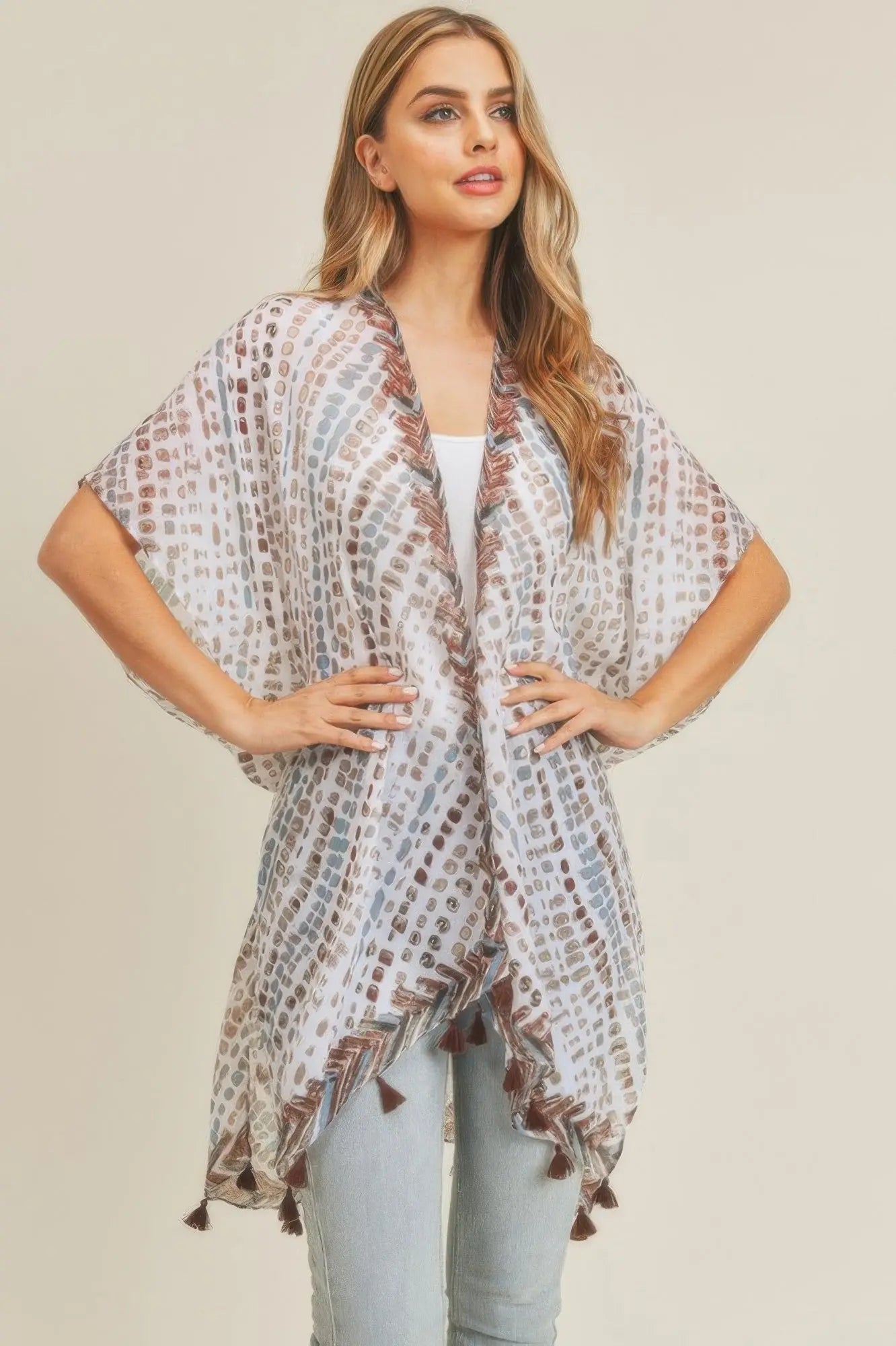 Multi Dash Pattern Tassel Kimono  Style Ratio