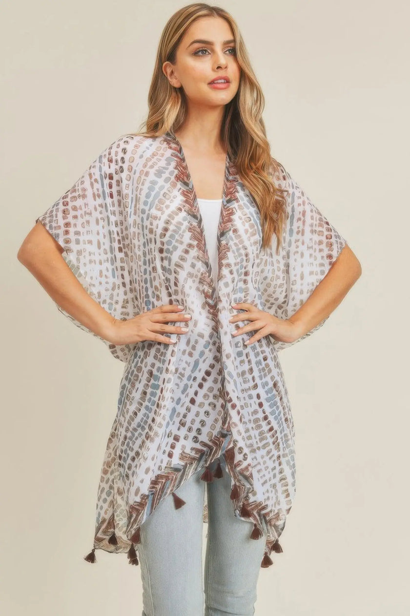 Multi Dash Pattern Tassel Kimono  Style Ratio